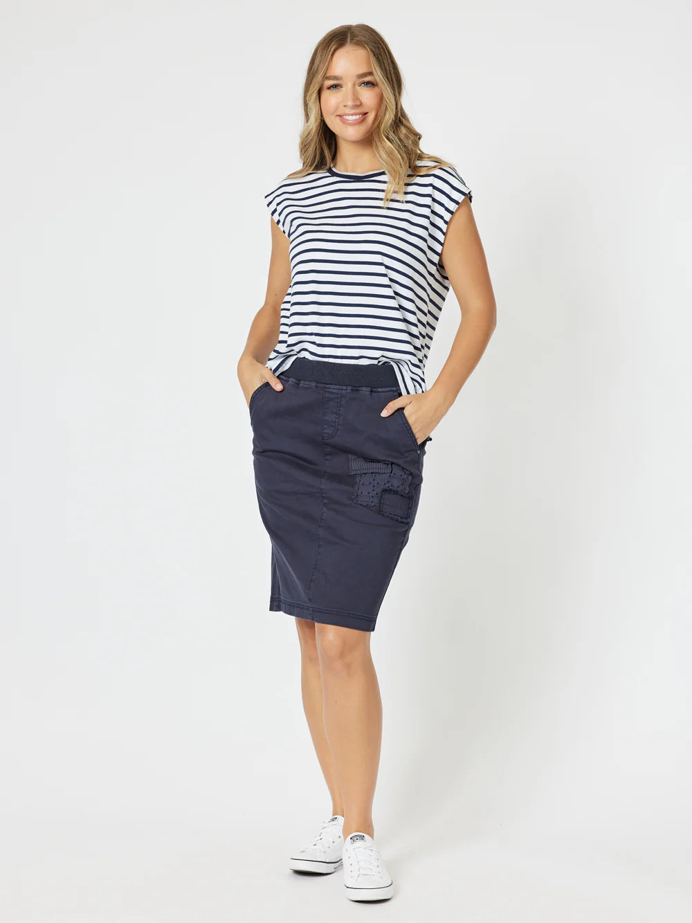 Portia Stripe T-Shirt- Navy/White