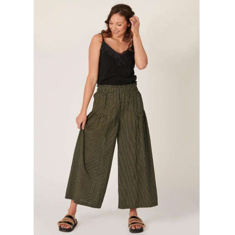 Spring Wide Leg Pant - Khaki Stripe