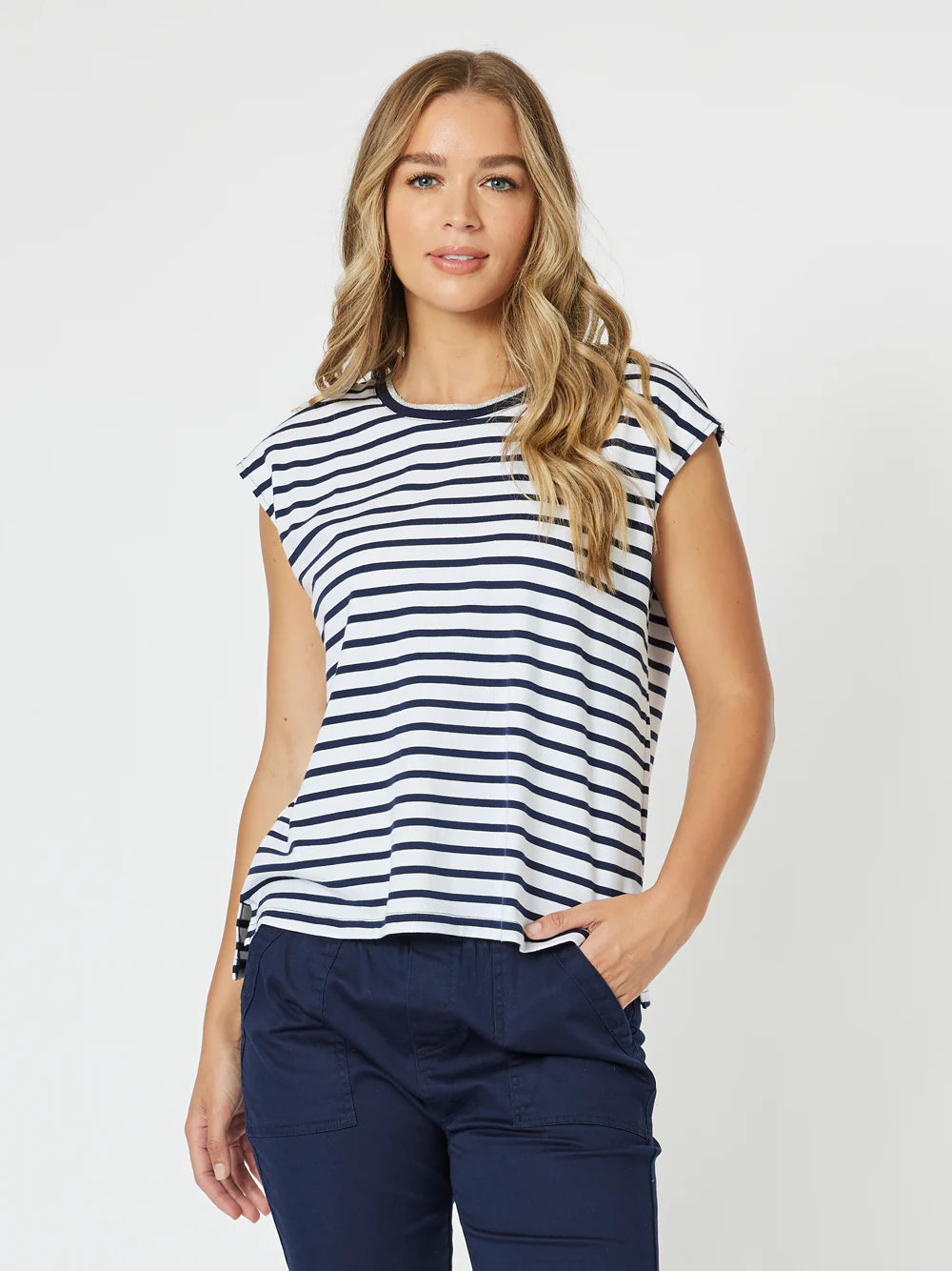 Portia Stripe T-Shirt- Navy/White