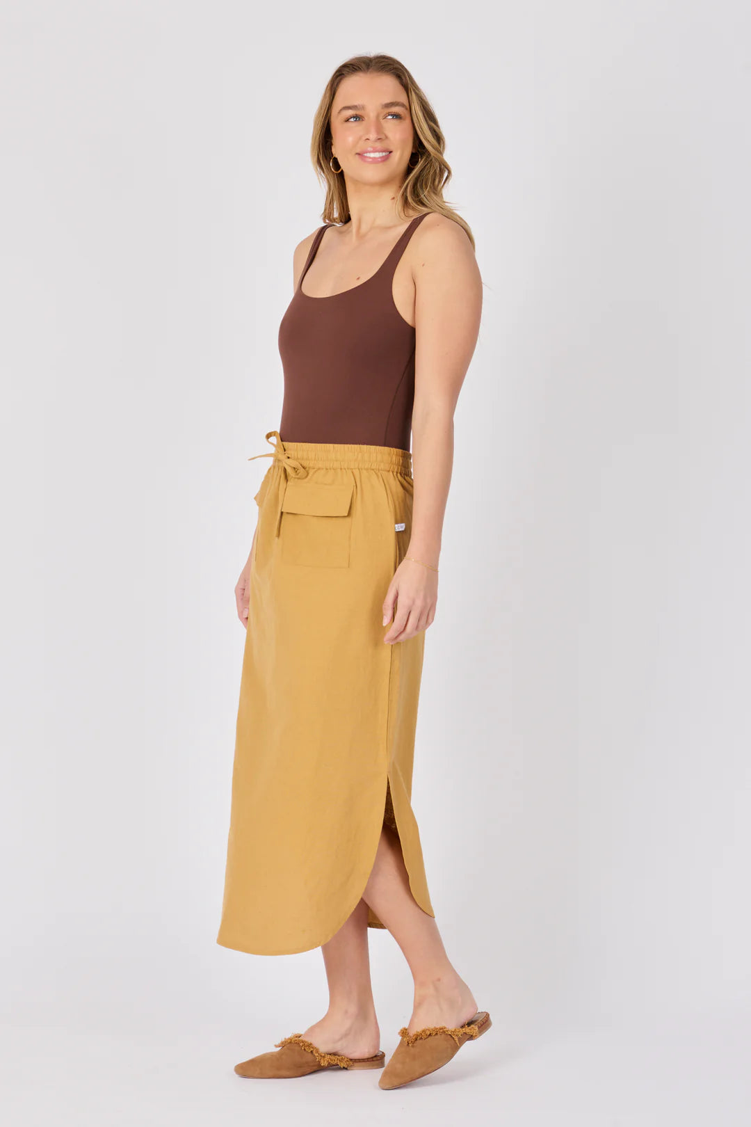 Scoop Hem Maxi Skirt - Mustard