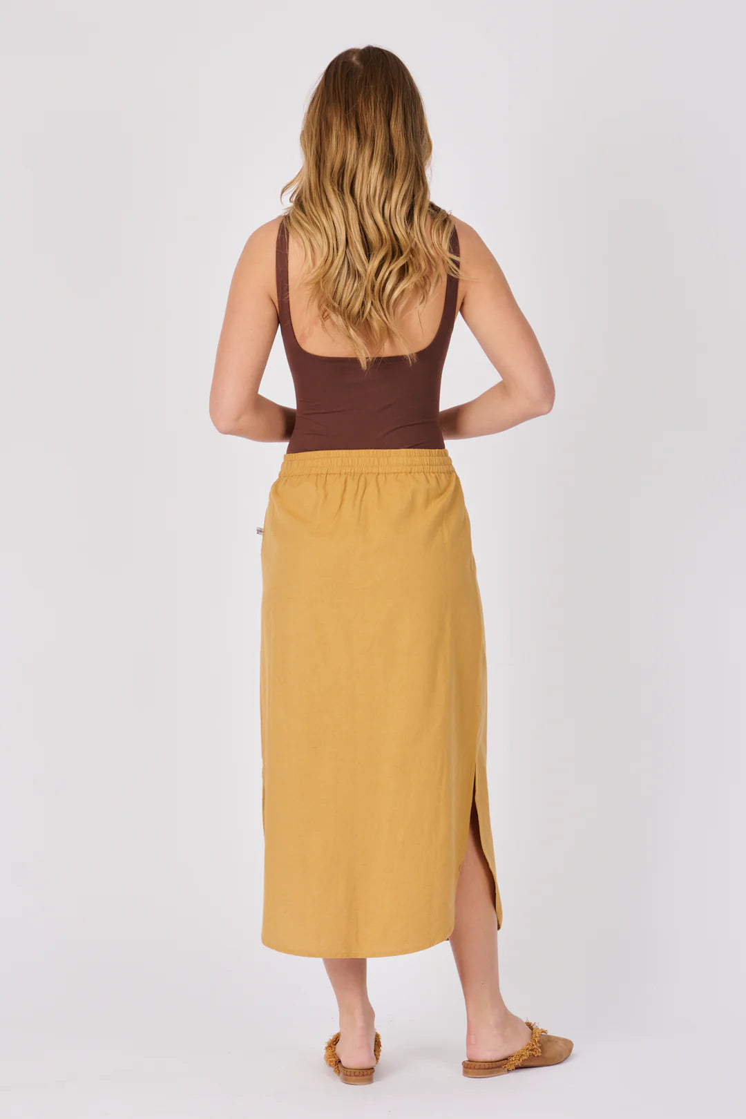 Scoop Hem Maxi Skirt - Mustard