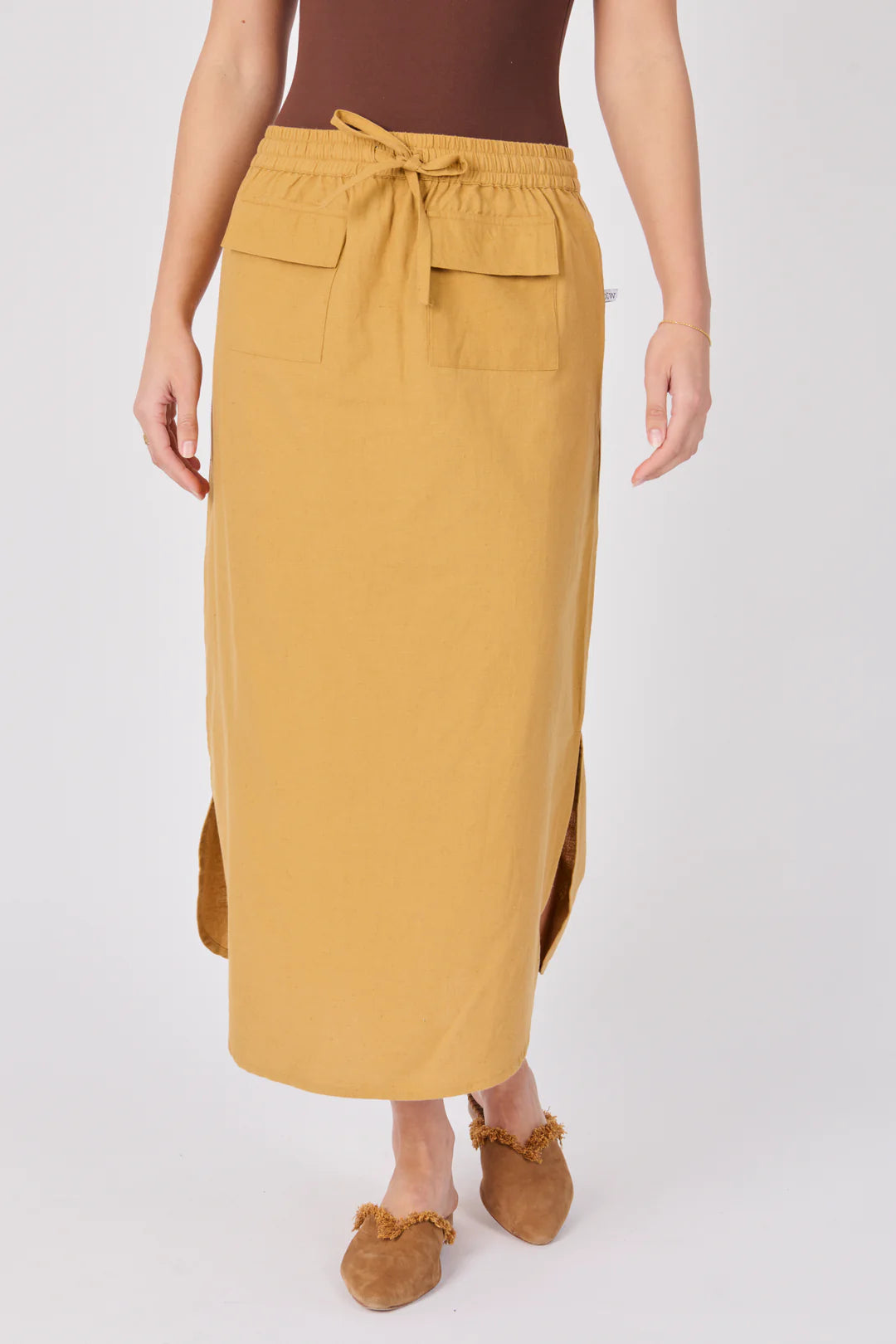 Scoop Hem Maxi Skirt - Mustard