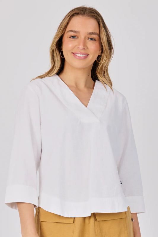 Valerie Vneck 3/4 Sleeve Blouse - White