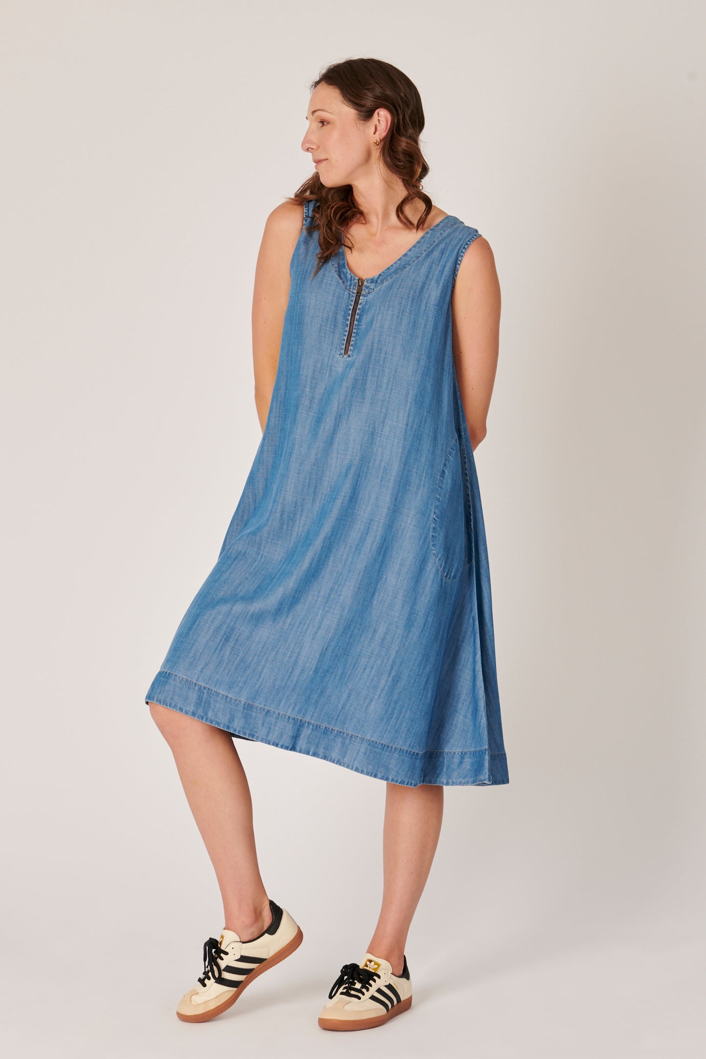 Half Zip Swing Dress Denim Blue