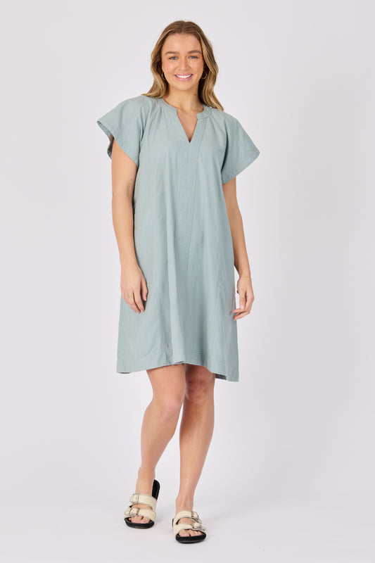 V-Neck Flutter Sleeve Dress - Teal