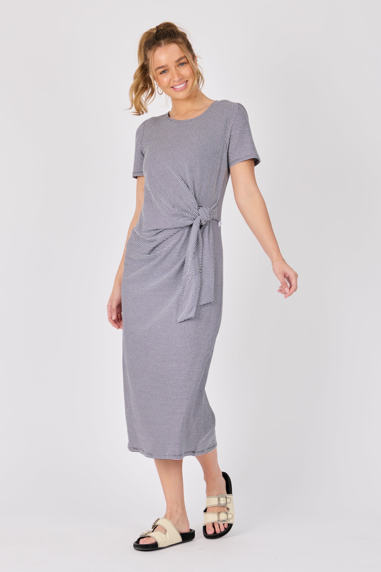 Tie Detail Midi Dress- Stripe