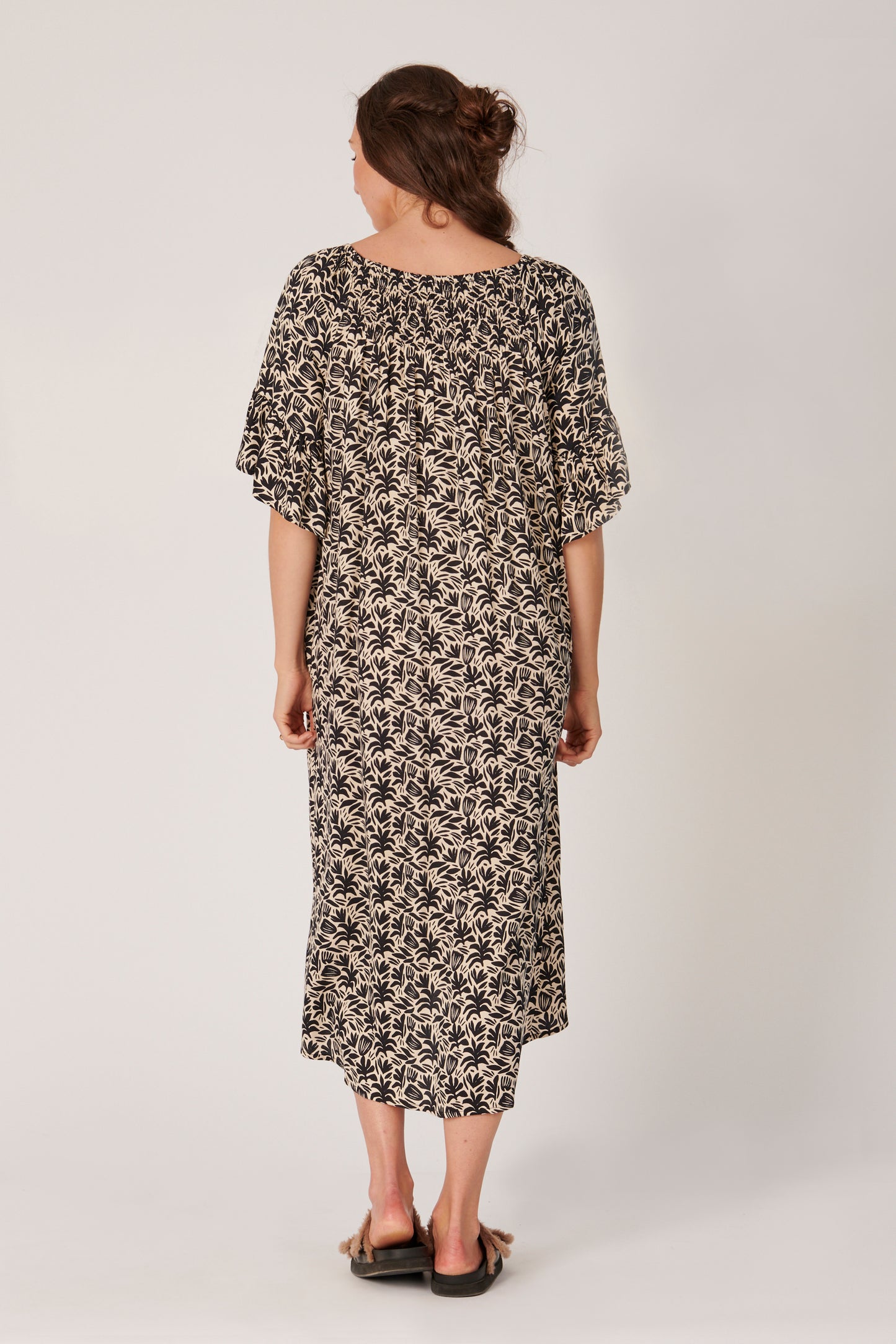 Shirred Neck Dress- Native Floral