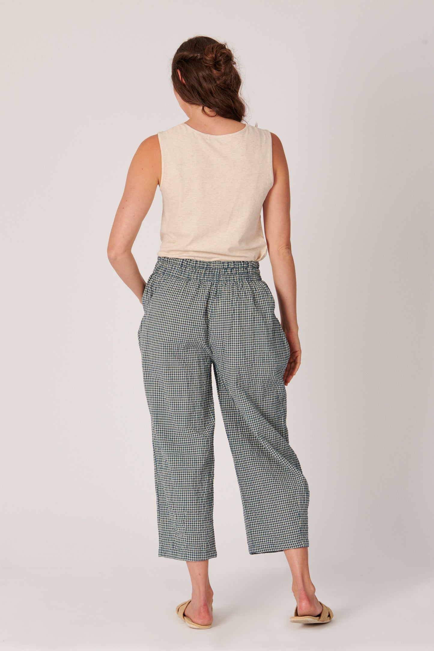 Cropped Check Pant - Teal/Wheat