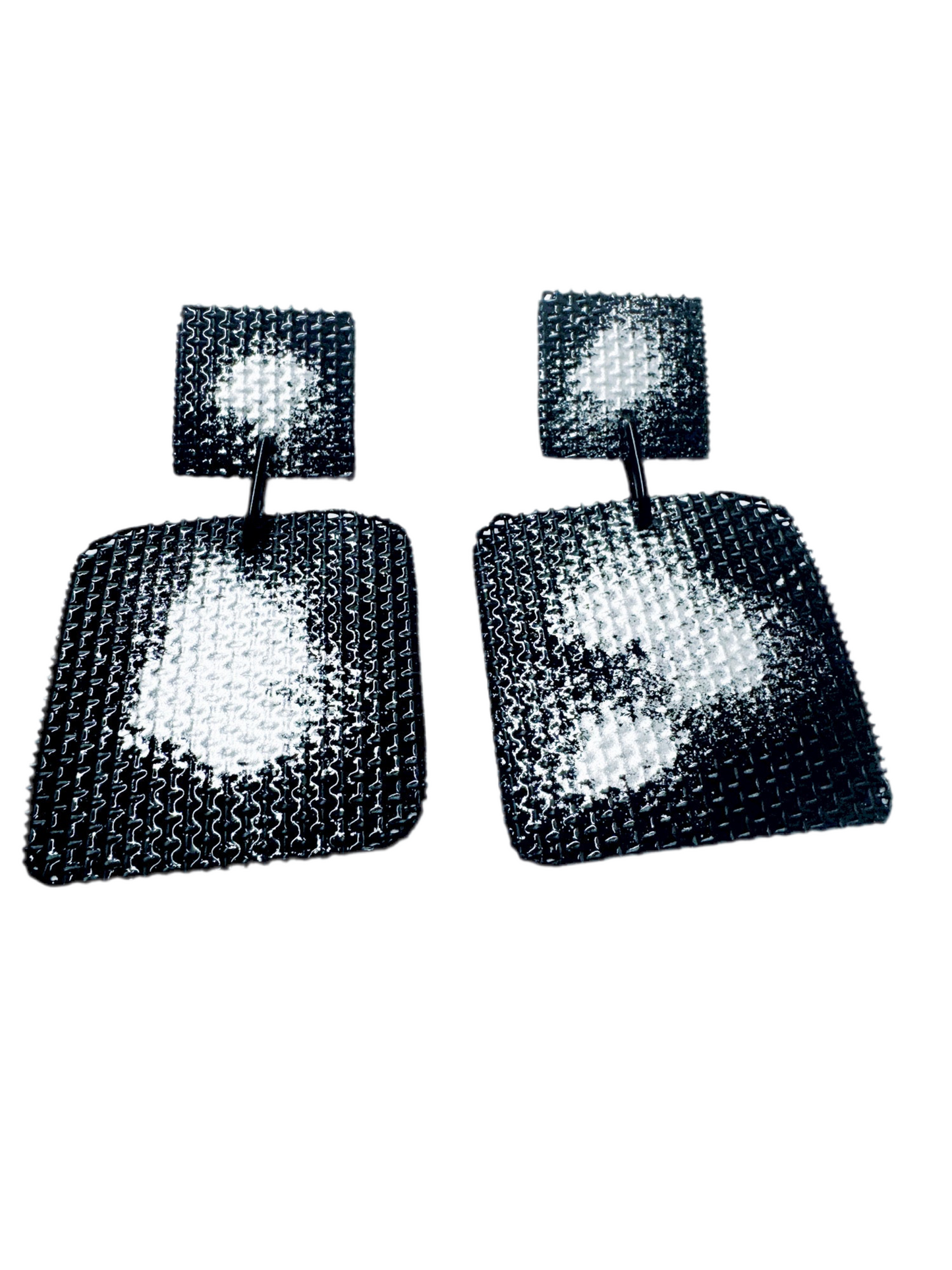 Mesh Earrings - Black & Silver (Square)