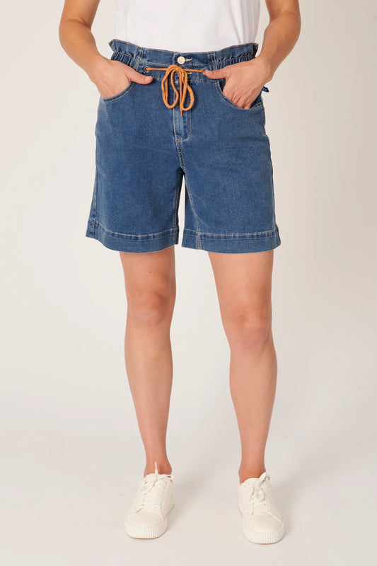 Elastic Waist Shorts - Dark Denim