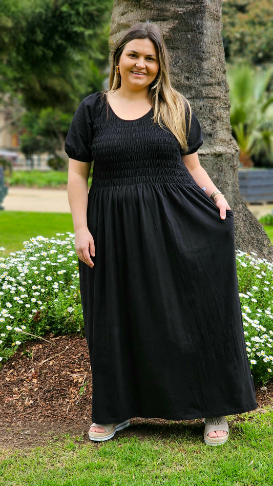 Shirred Bodice Maxi - Black