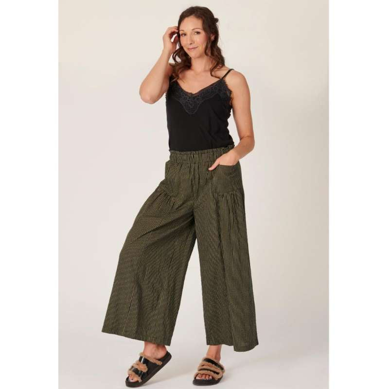 Spring Wide Leg Pant - Khaki Stripe