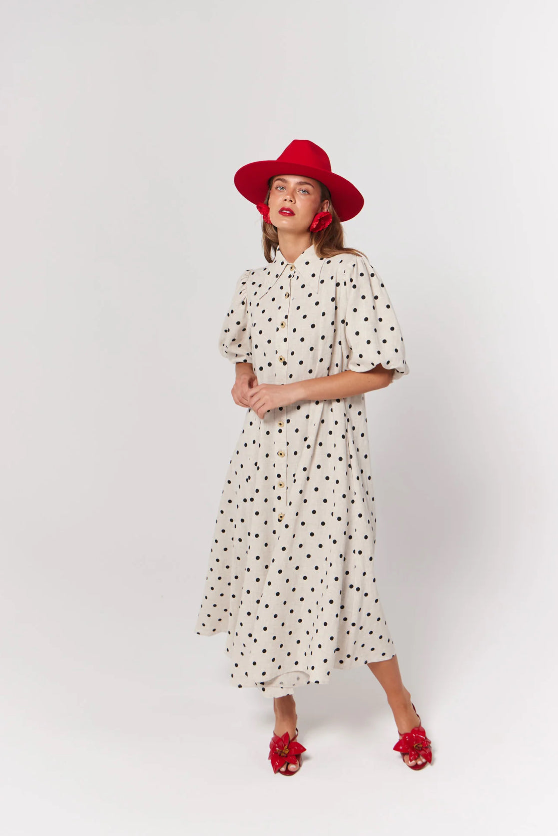 Peyton Midi Dress- Oat Polka