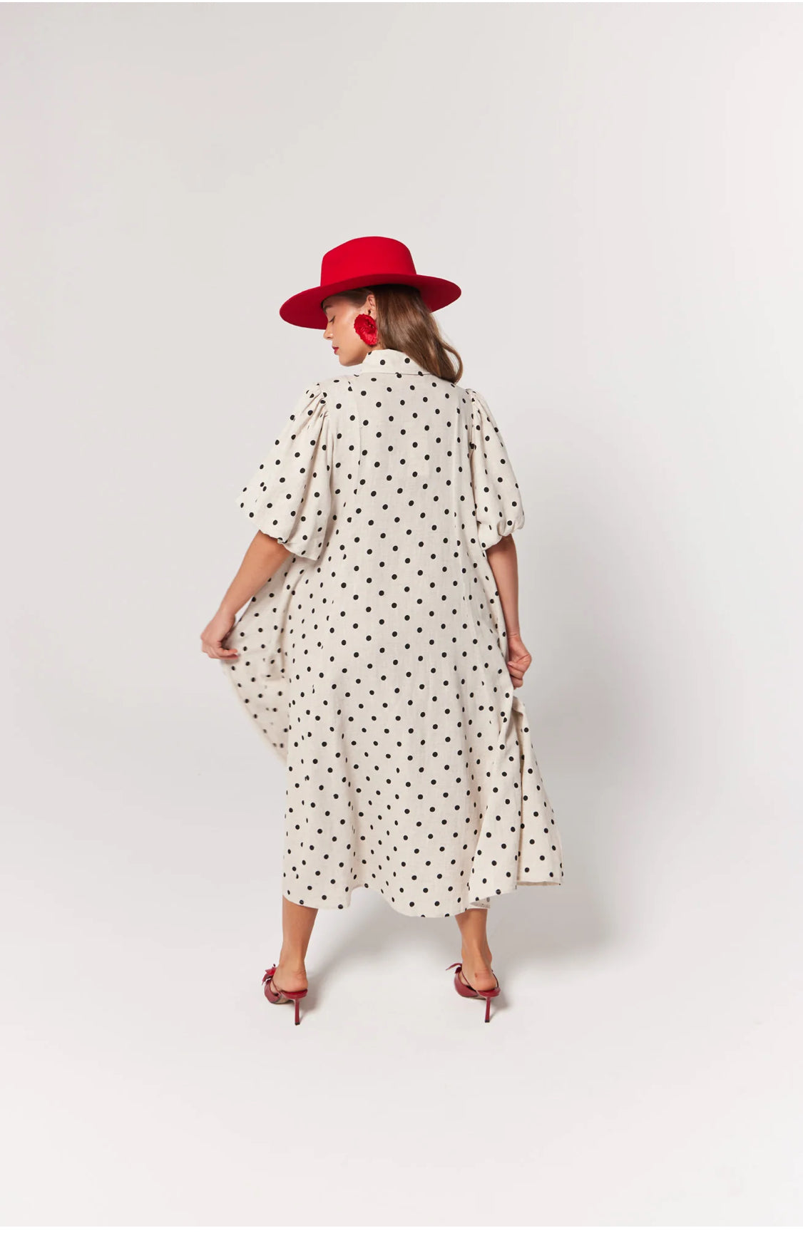 Peyton Midi Dress- Oat Polka