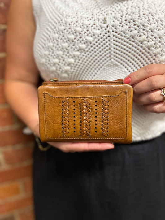 Vintage Leather Braided Wallet - Tan