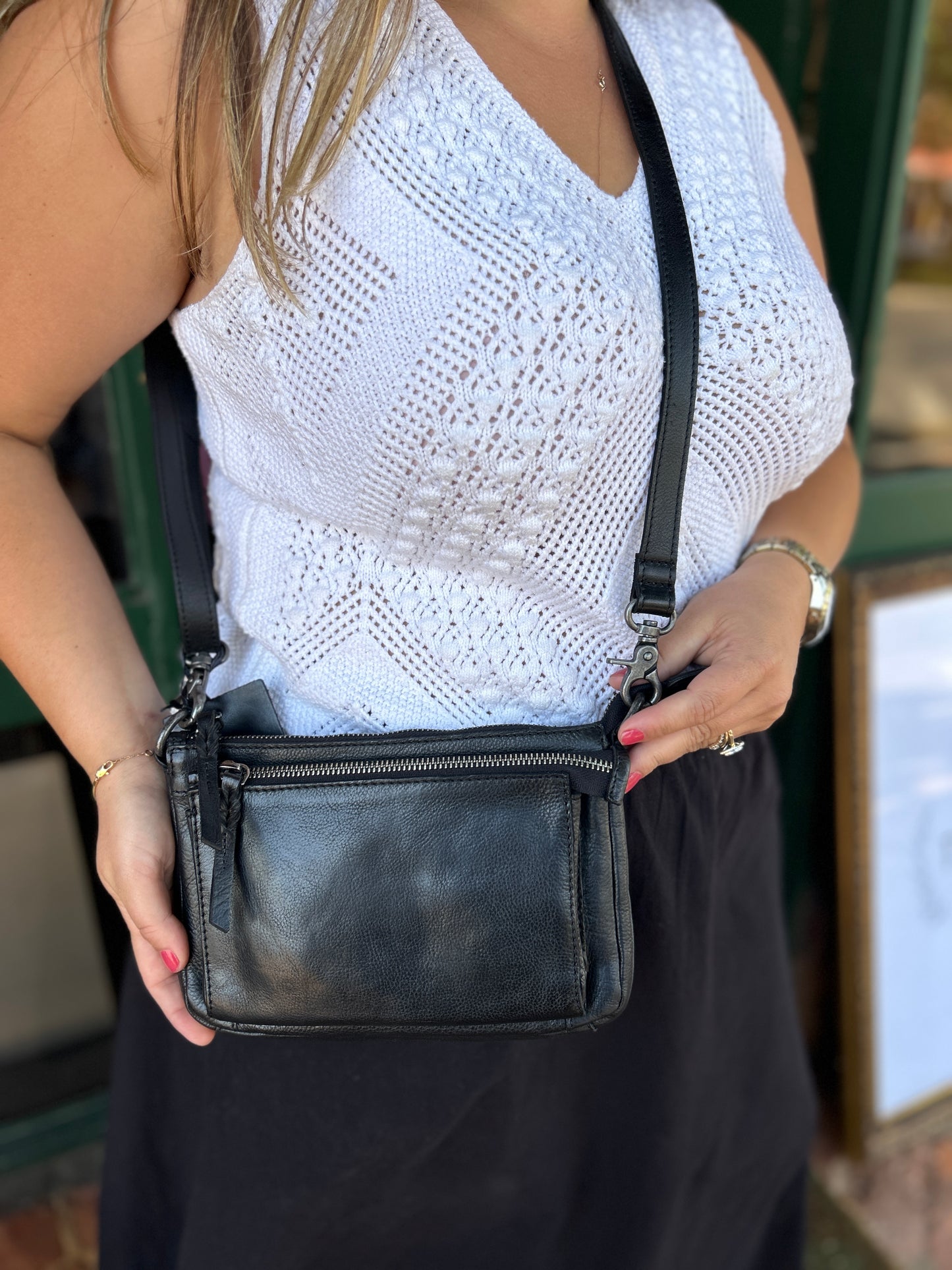 Vintage Leather Clutch/Bag - Black