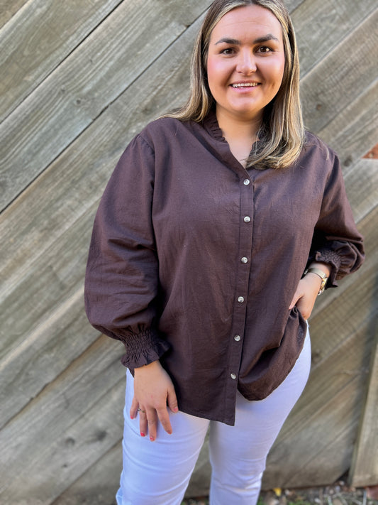 Frill Neck Blouse - Chestnut