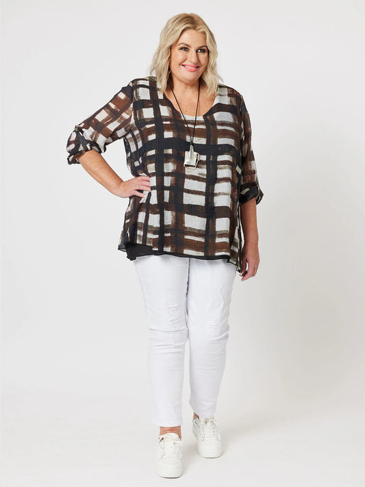 Zena Check Layered Tunic - Chocolate