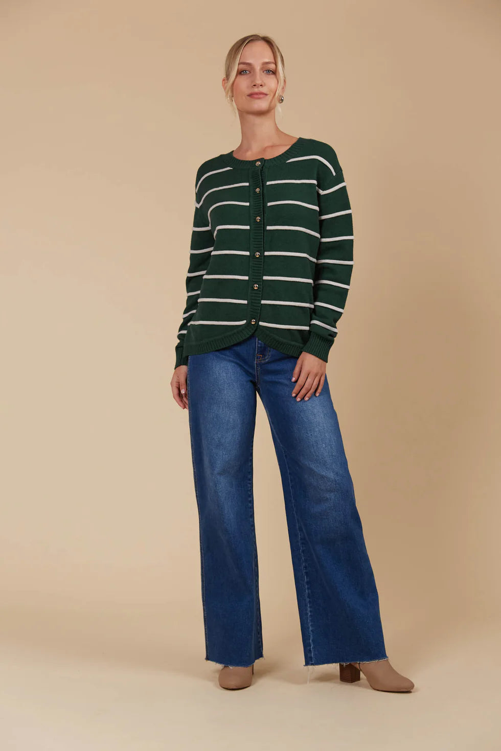 Juno Stripe Jumper/Cardigan- Pine