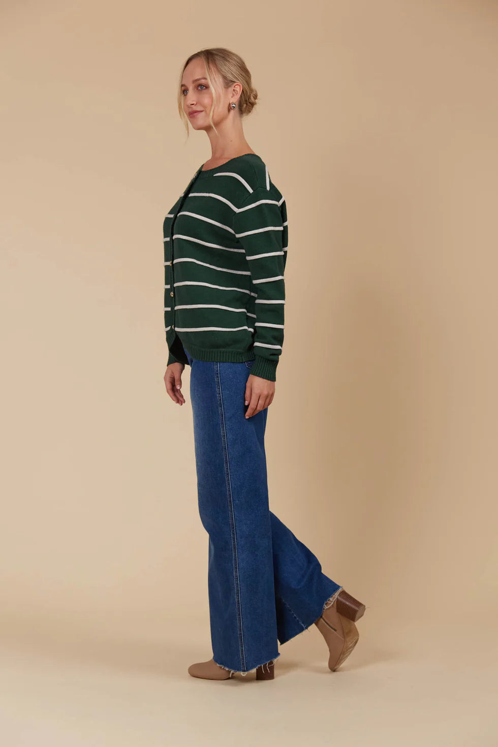 Juno Stripe Jumper/Cardigan- Pine