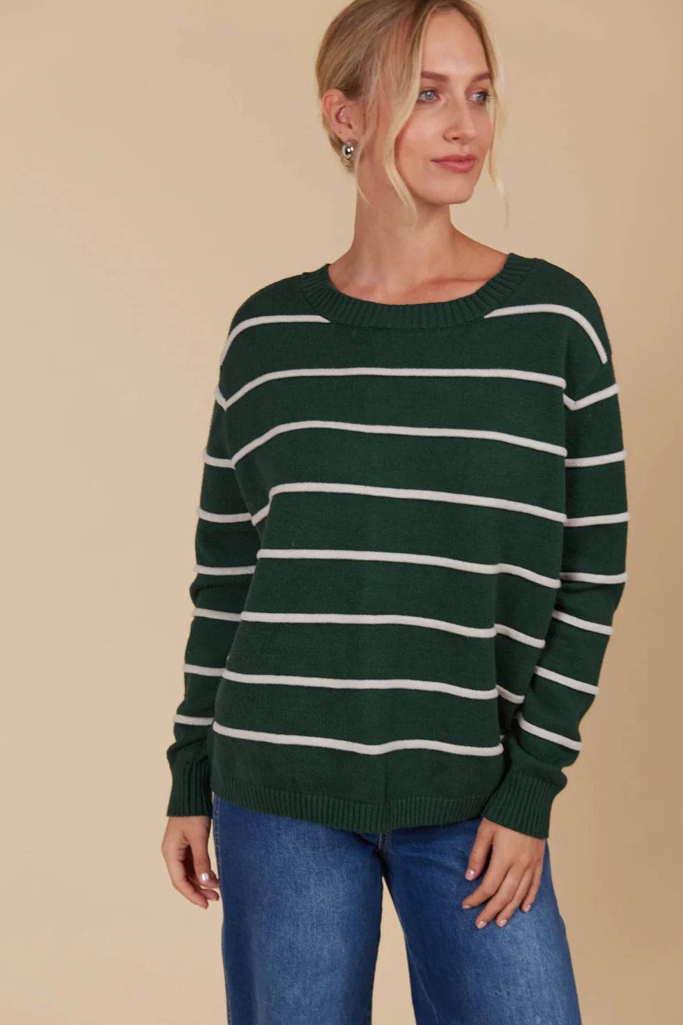 Juno Stripe Jumper/Cardigan- Pine