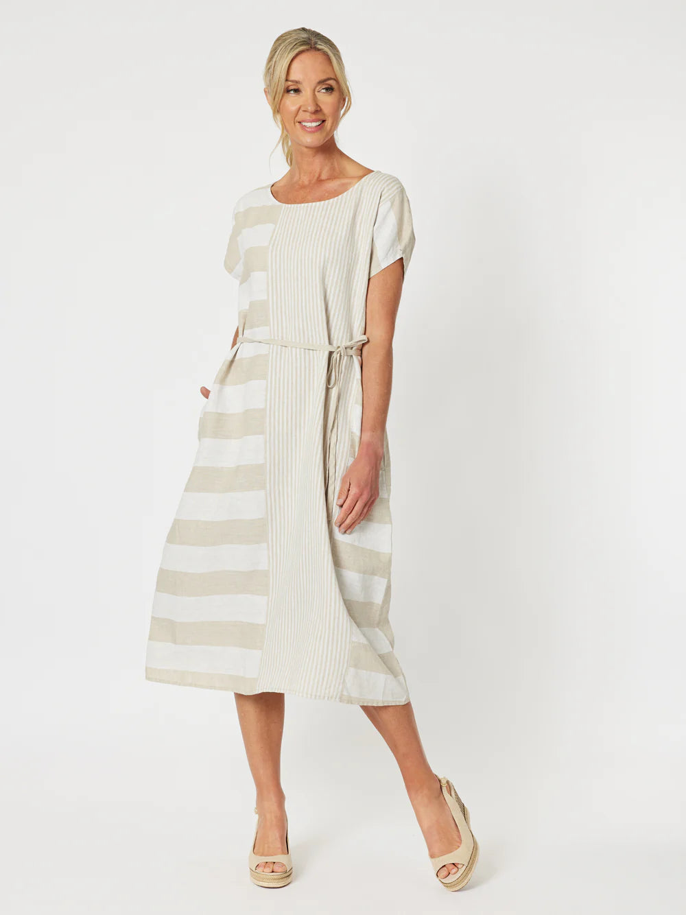 Patio Stripe Dress- Natural