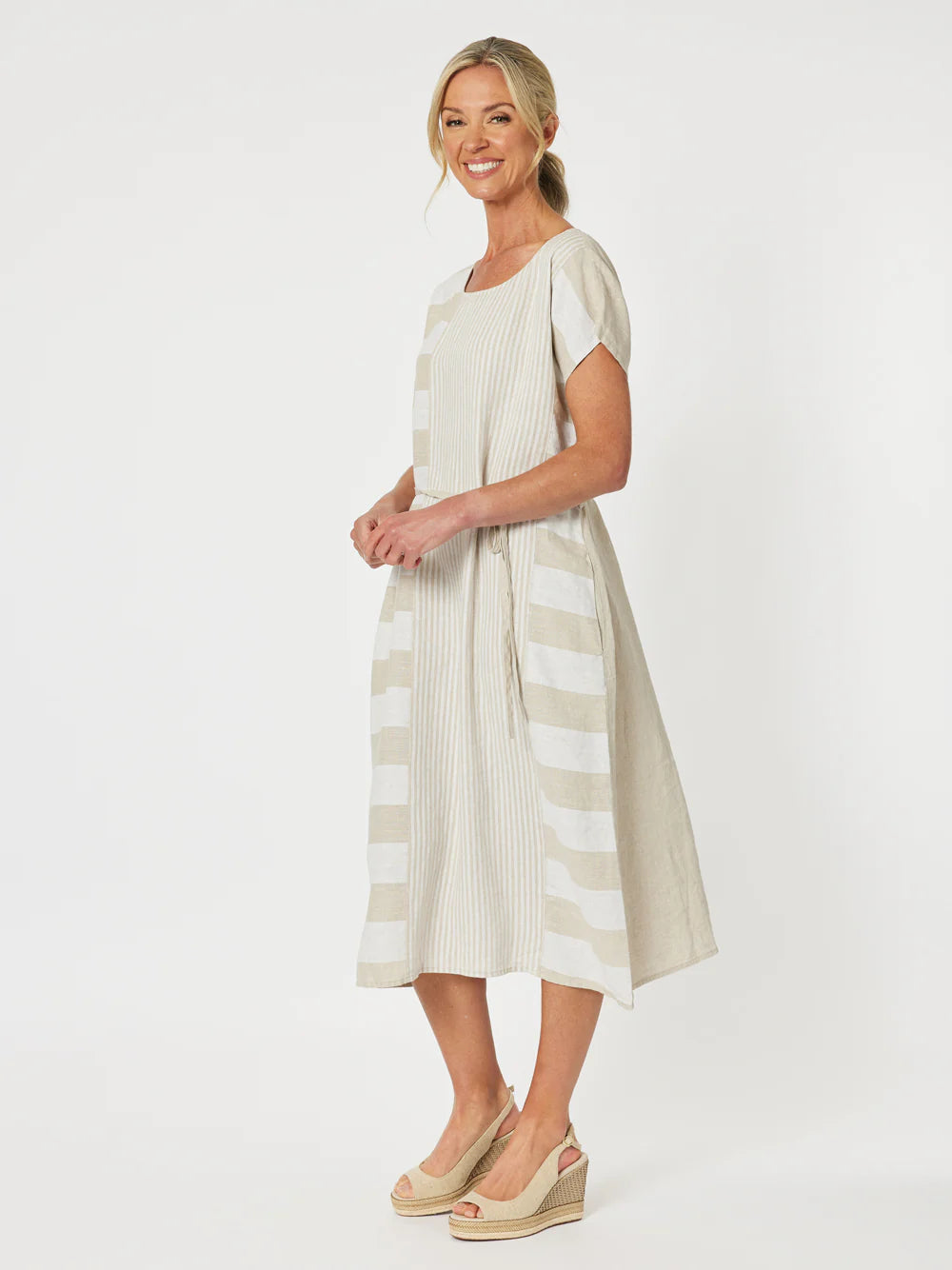 Patio Stripe Dress- Natural