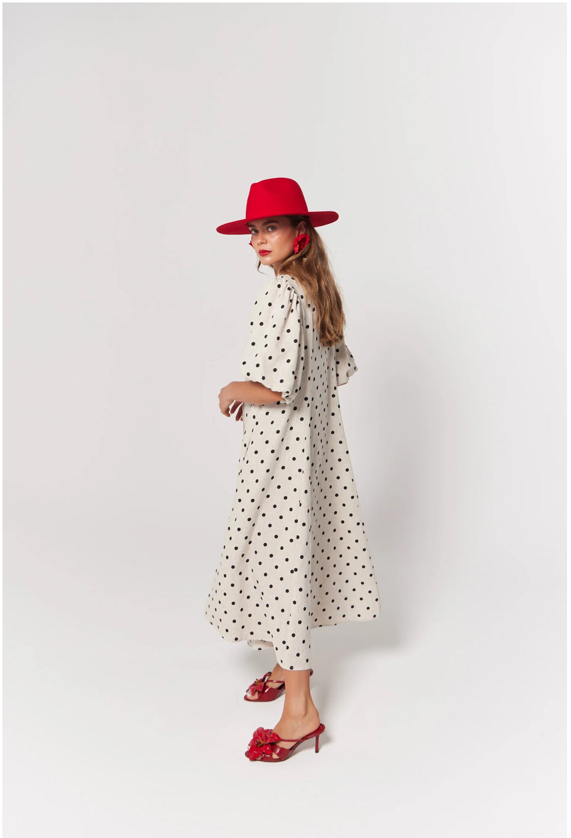 Peyton Midi Dress- Oat Polka