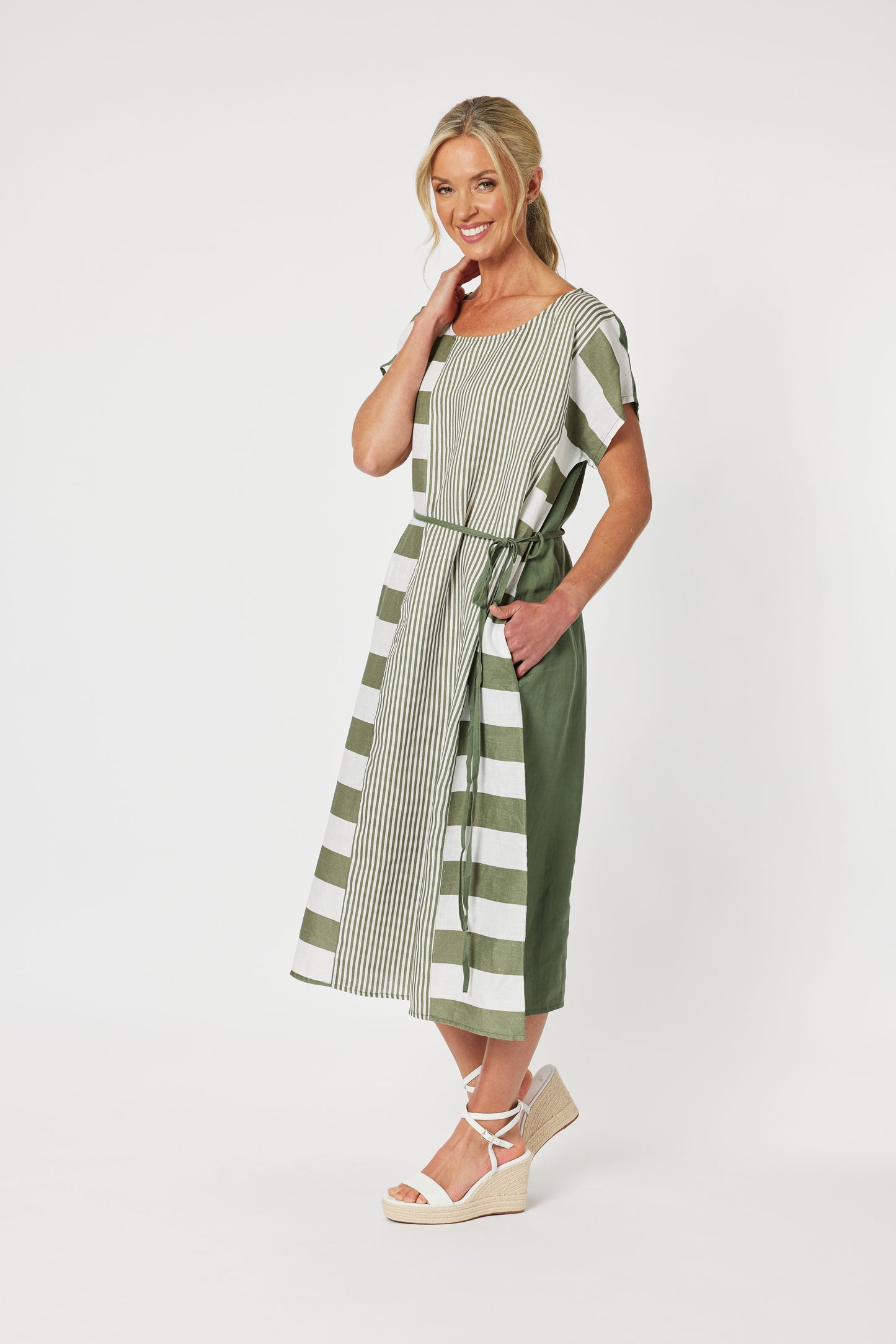 Patio Stripe Dress- Khaki