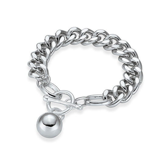 Allure Curb Link Bracelet Ball Charm  - Silver