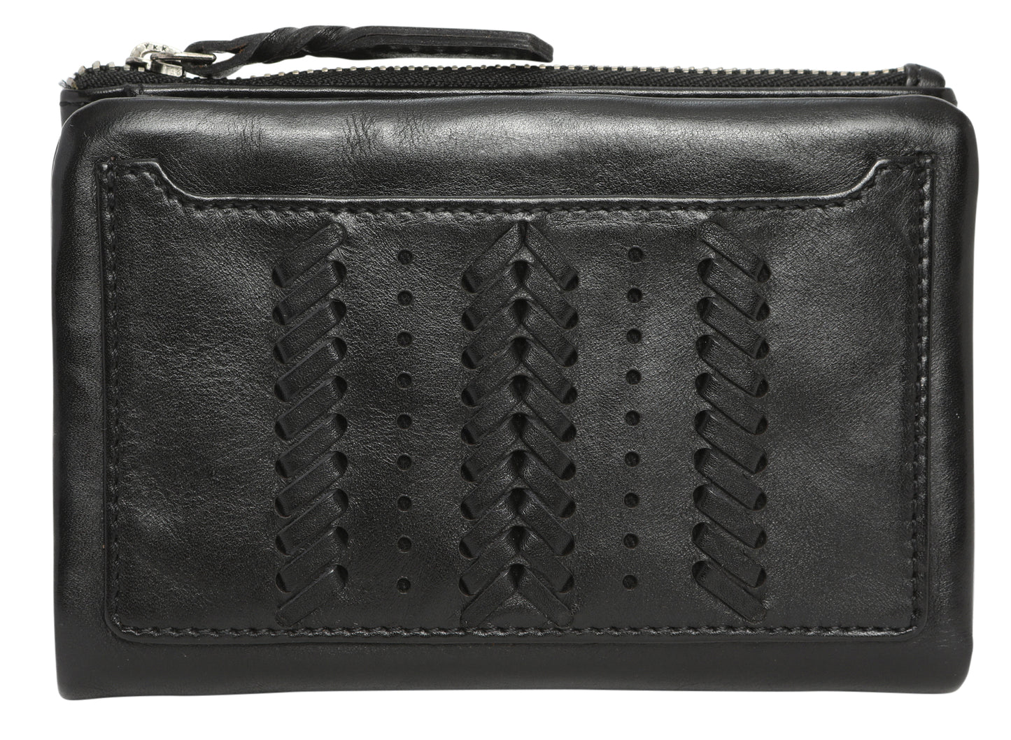 Vintage Leather Braided Wallet - Black