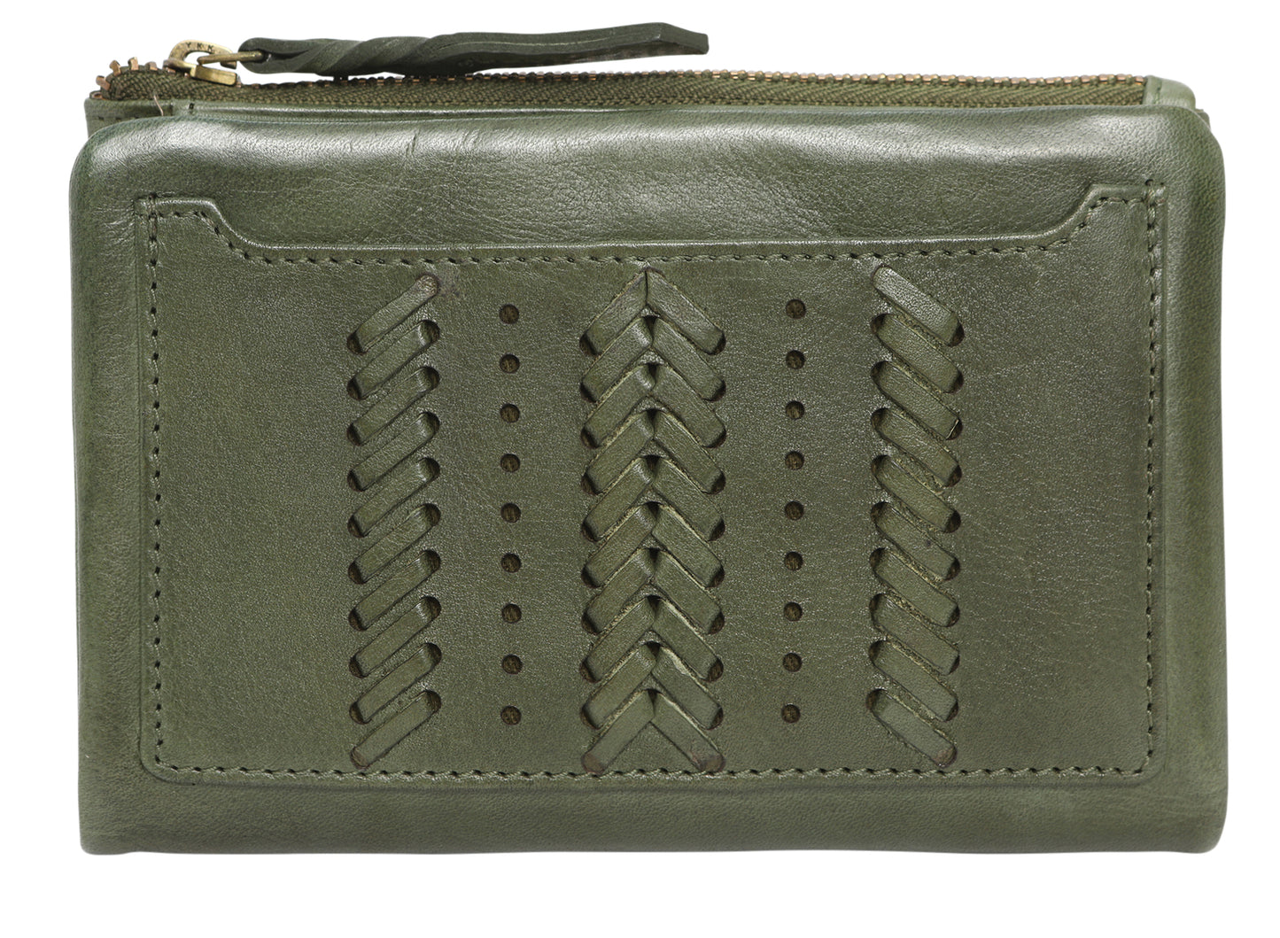 Vintage Leather Braided Wallet - Olive