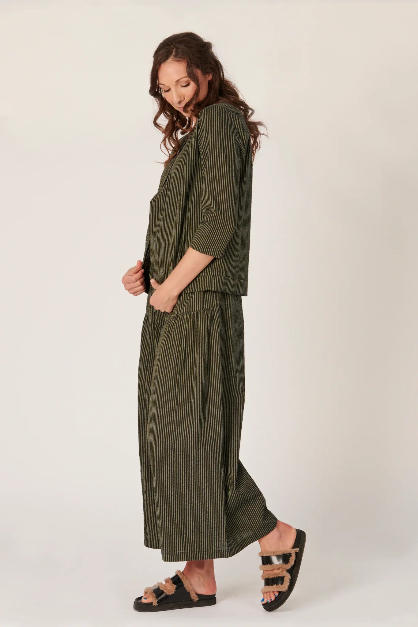 Spring Wide Leg Pant - Khaki Stripe