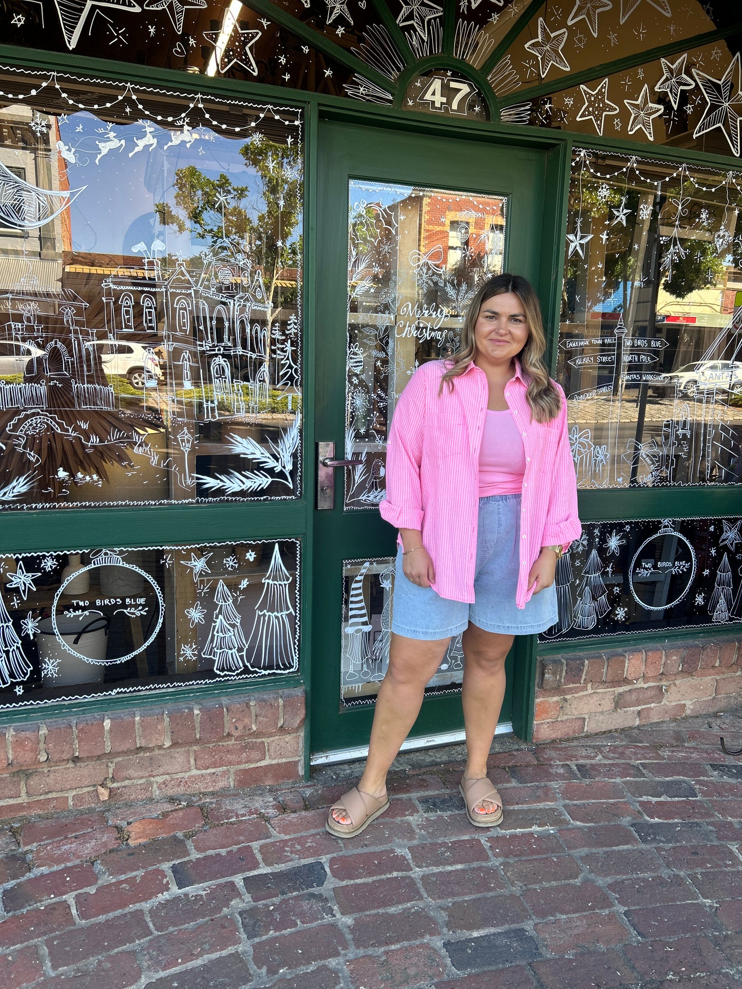 Girlfriend Relaxed Shirt - Bright Pink Stripe