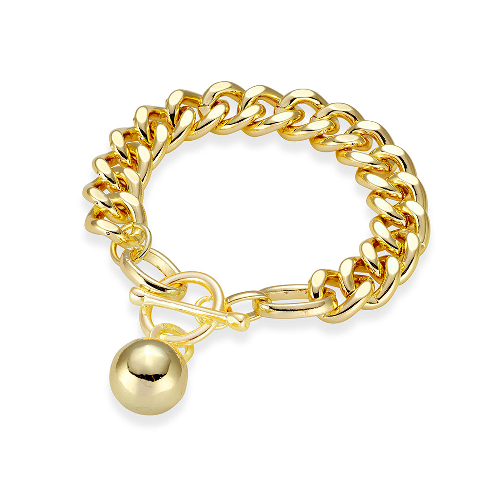 Allure Curb Link Bracelet Ball Charm - Gold