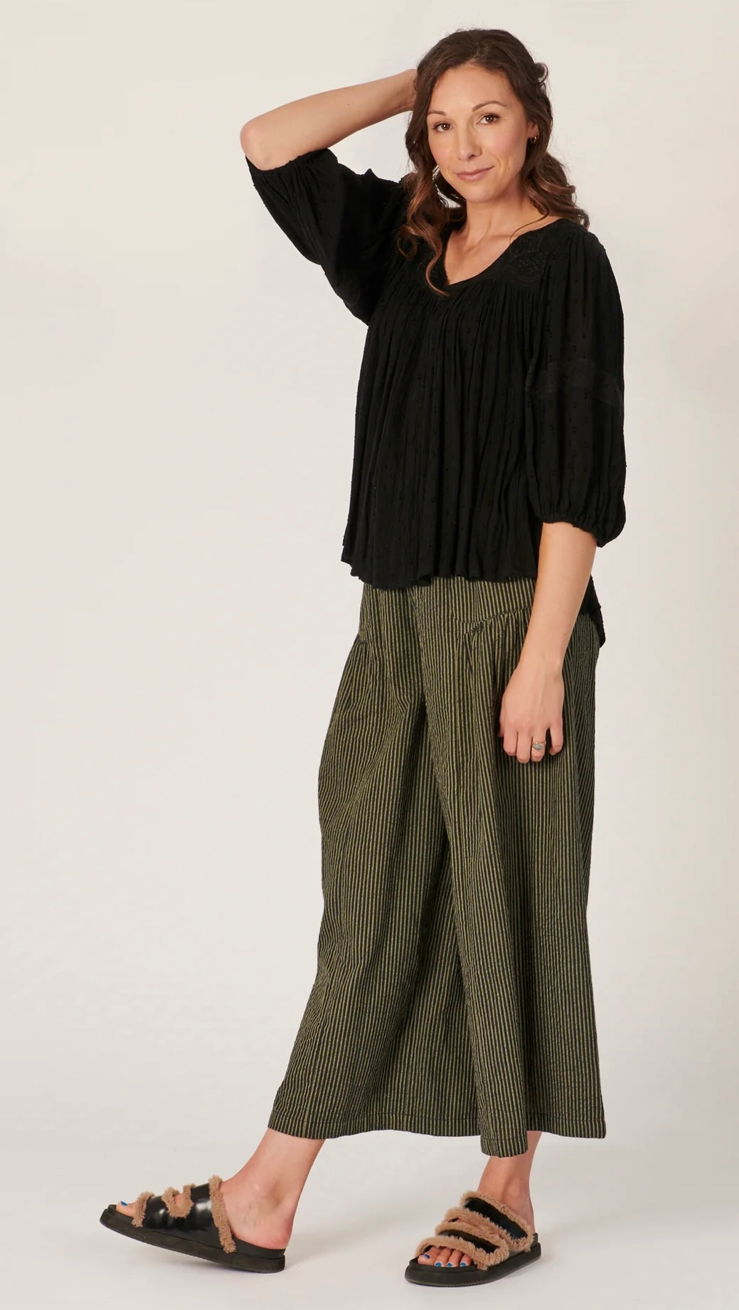 Spring Wide Leg Pant - Khaki Stripe