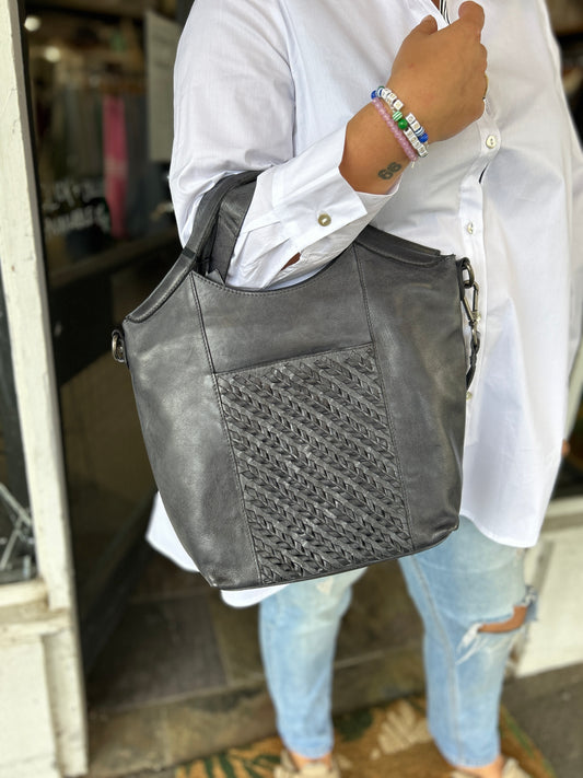 Woven Leather Bag Grab & Go - Steel