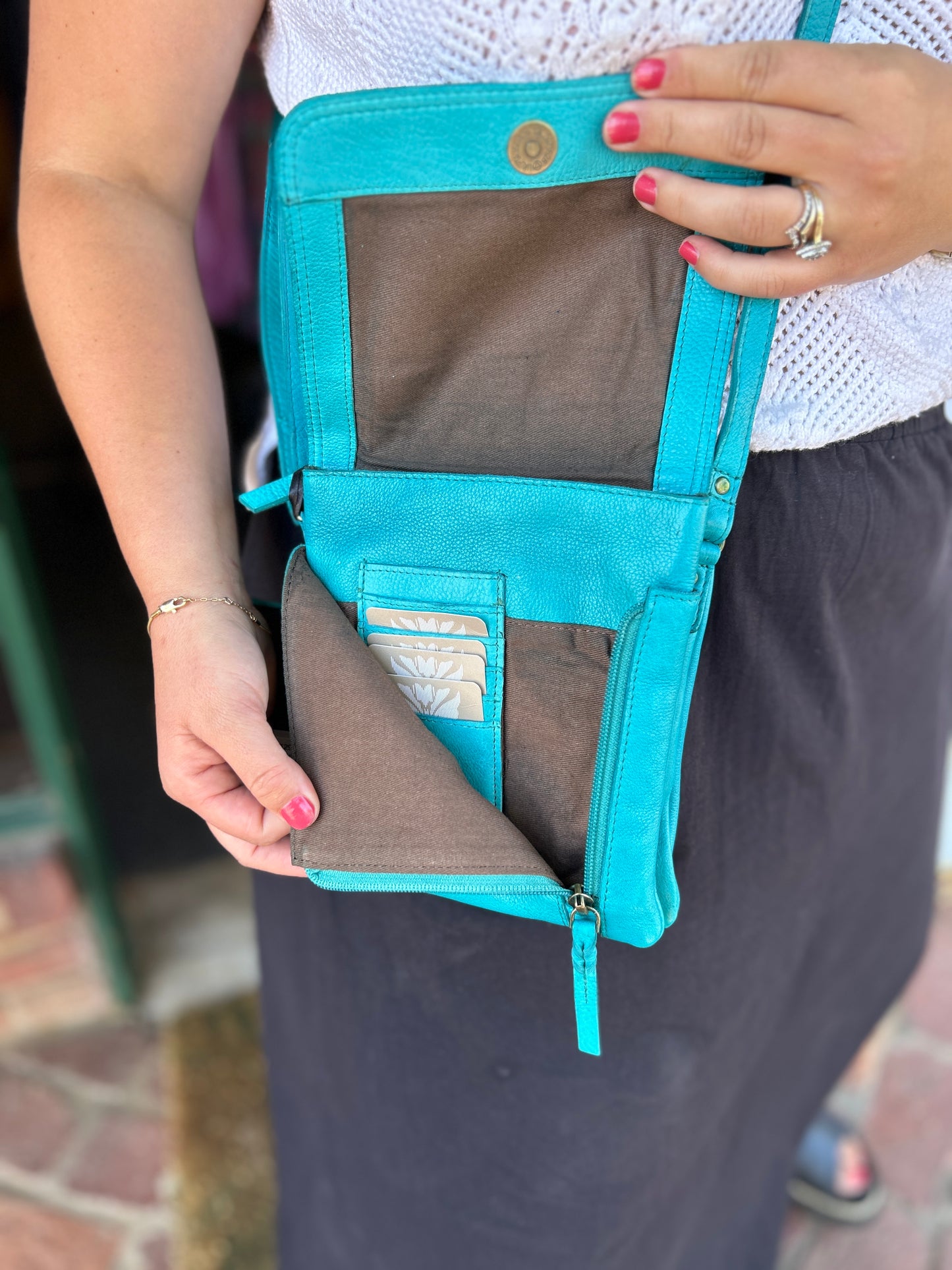 Summer Vintage Leather Bag - Aqua