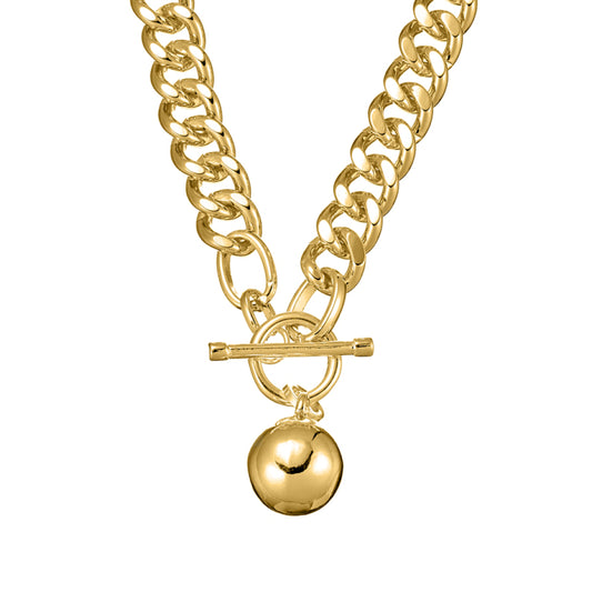 Allure Curb Link Necklace with Fob & Ball Pendant - Gold