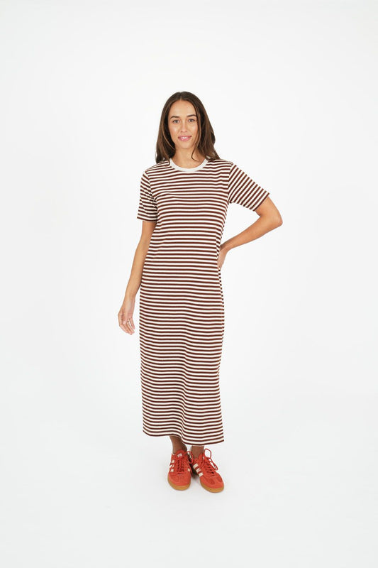 Voyager Striped Dress - Brown & Whte