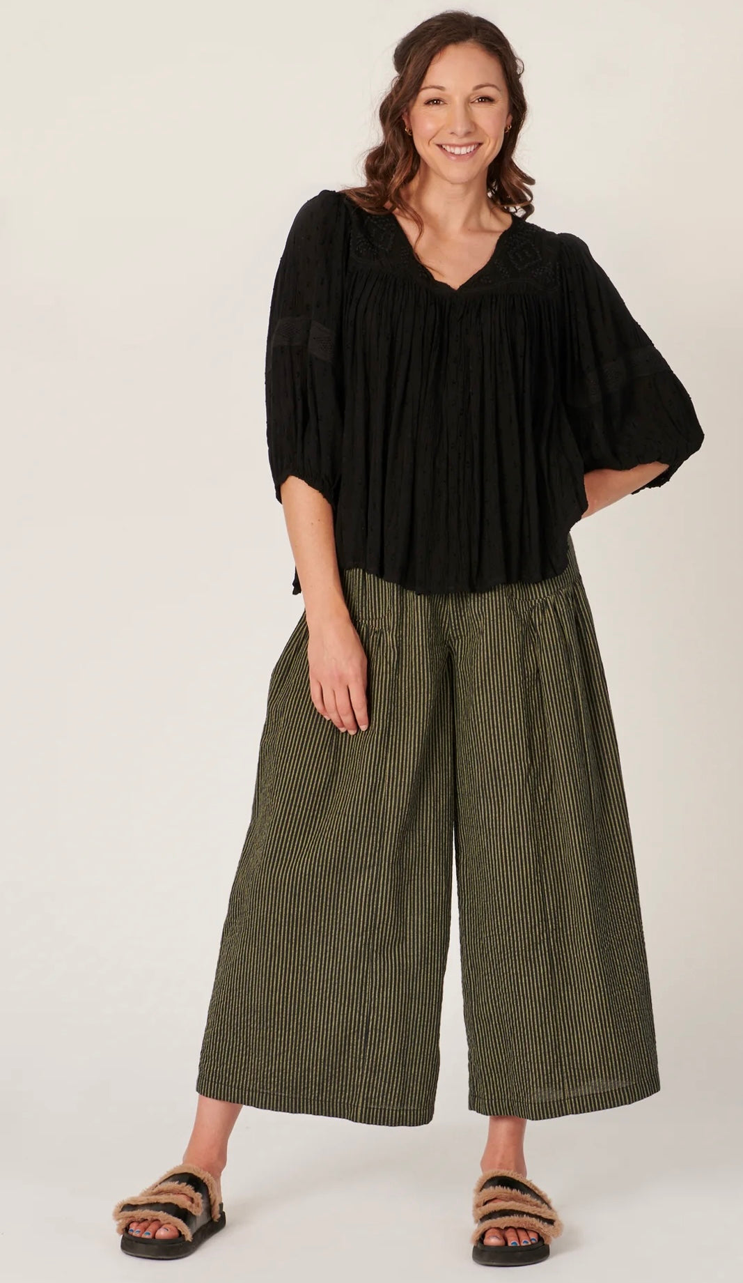 Spring Wide Leg Pant - Khaki Stripe