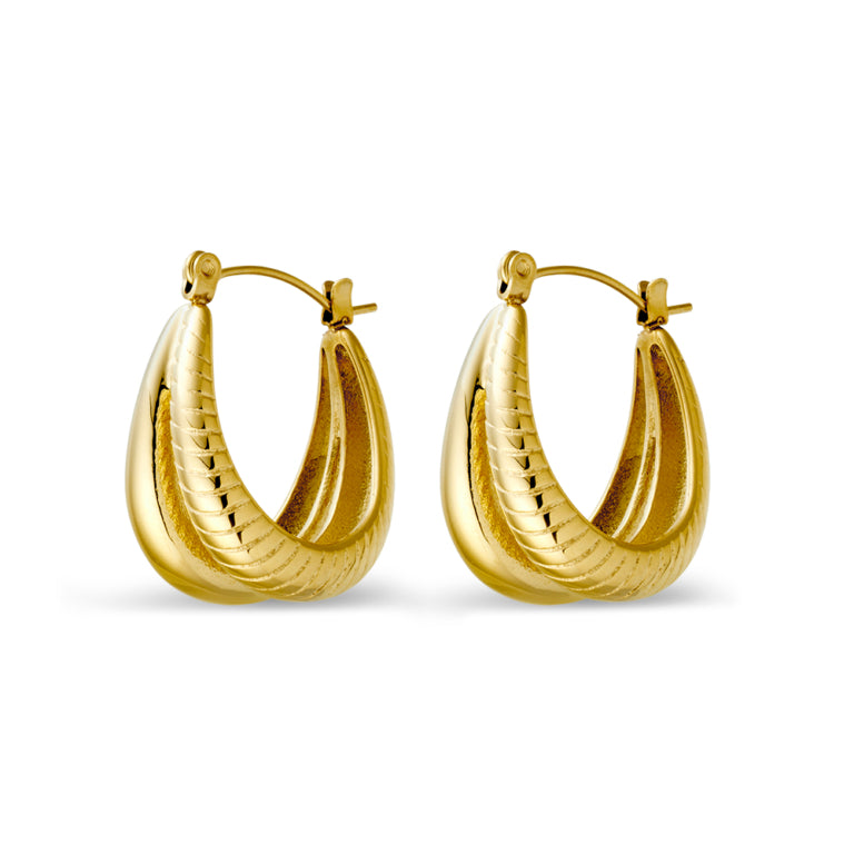 Allure Double Oblong Hoop Earrings -  Gold