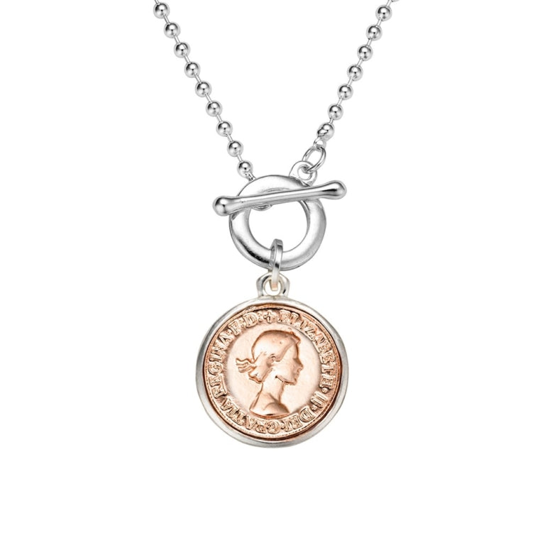 Allure Two Tone Coin Necklace - Silver / Rose Gold