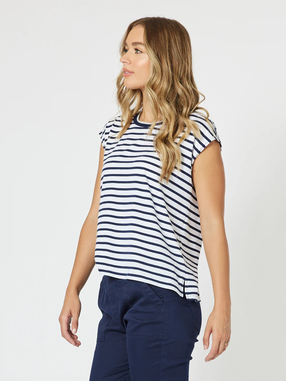 Portia Stripe T-Shirt- Navy/White