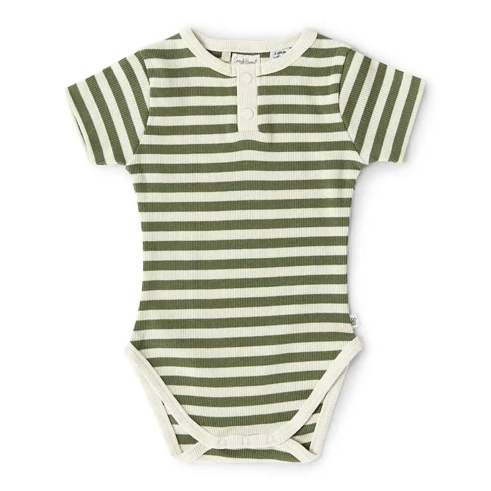 Stripe Short Sleeve Organic Suit - Olive