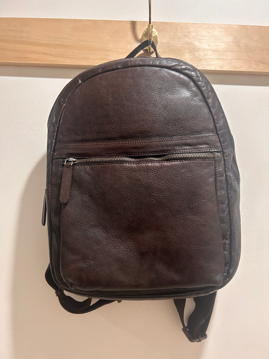 Unisex Vintage Leather Backpack - Dark Brown