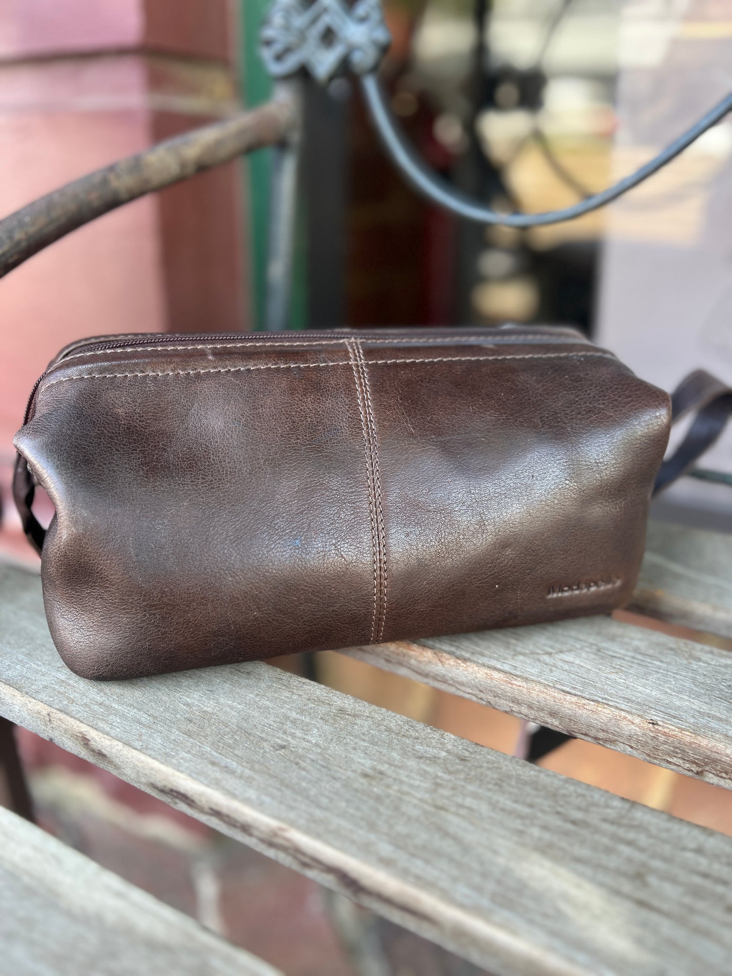 Vintage Leather Cosmetic Bag - Brown