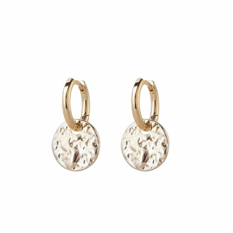 Allure Hammered Disc Drop Earrings - Light Gold