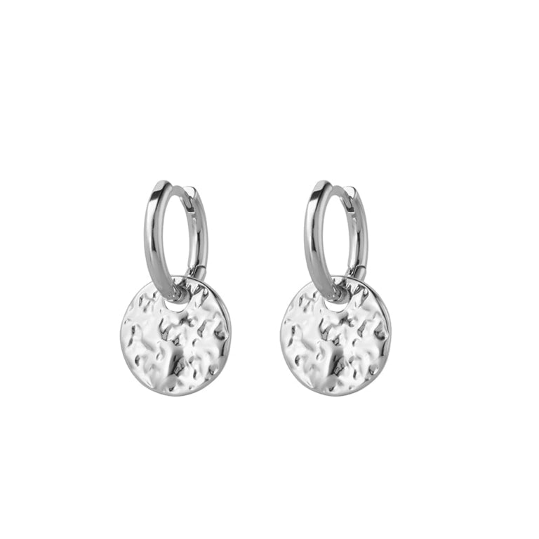 Allure Hammered Disc Drop Earrings - Silver