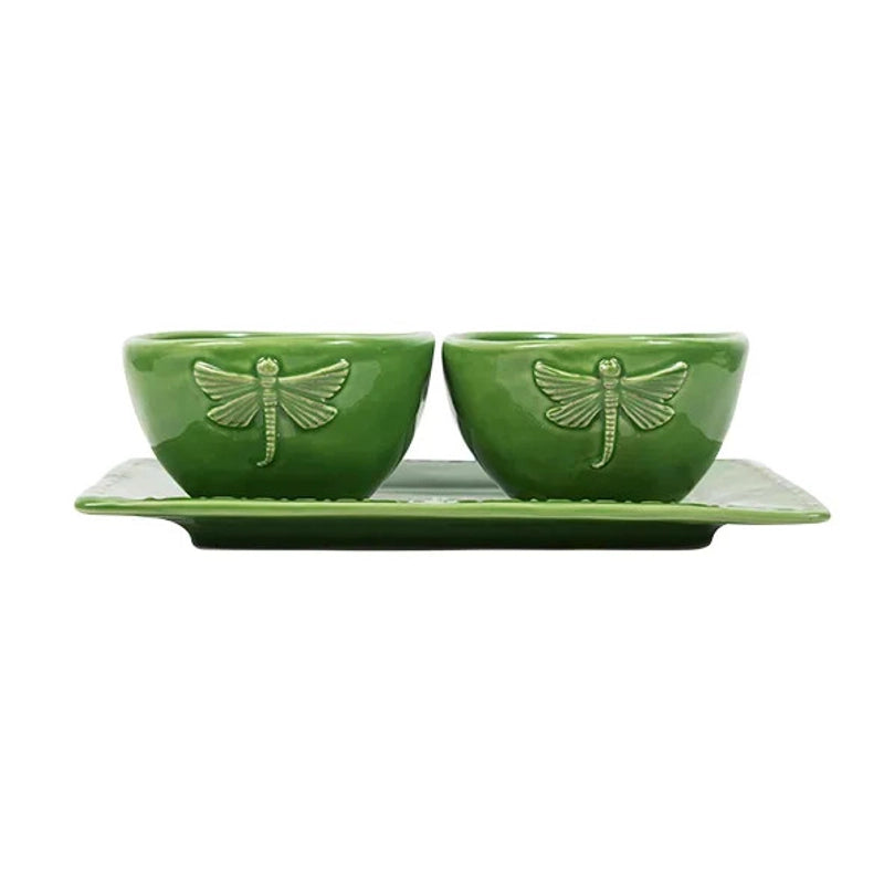 Dragonfly Stoneware Green Condiment Set